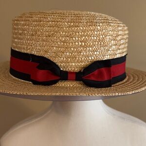 Stylish Straw Boater Hat with Ribbon